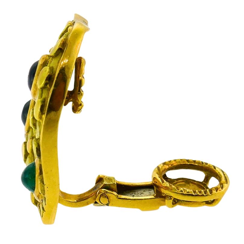 Women's Vintage French Earrings 18k Gold Emerald Sapphire Signed JW For Sale