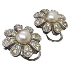 Pendientes franceses vintage en forma de margaritas, circonitas, perlas