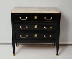 Vintage French Ebonized Marble-Top Commode in the Directoire Manner