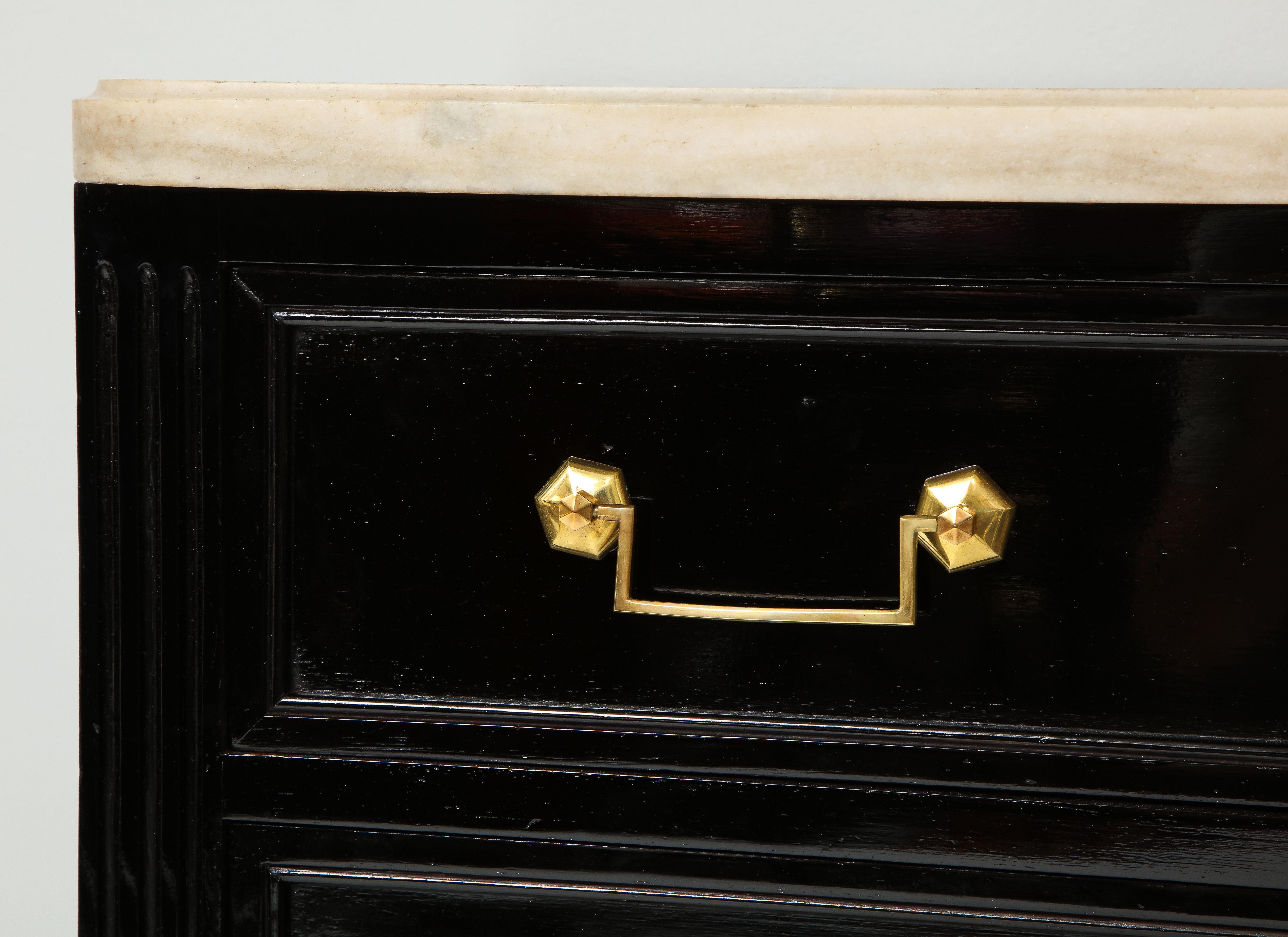 Vintage French Ebonized Marble-Top Commode in the Directoire Manner In Good Condition For Sale In New York, NY