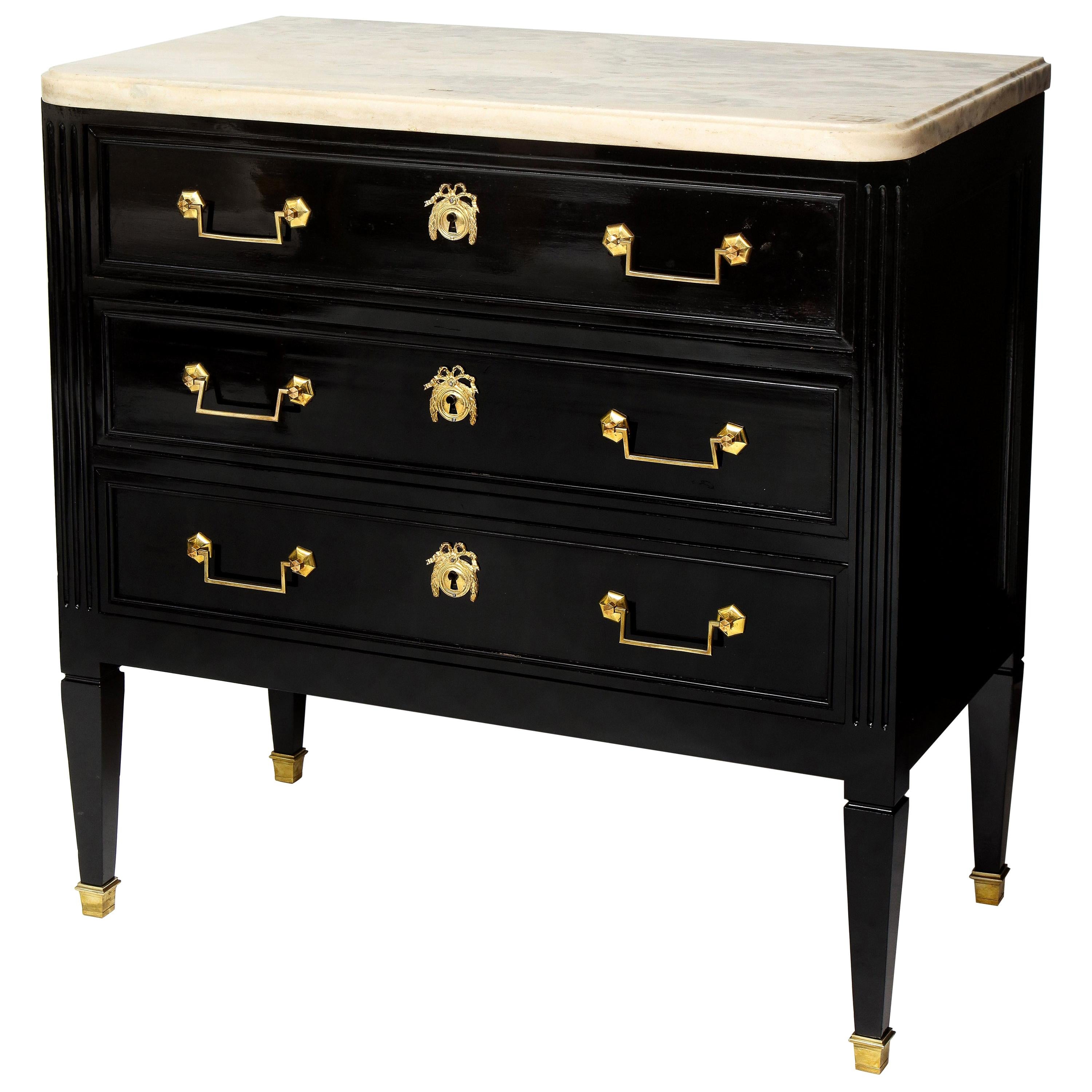 Vintage French Ebonized Marble-Top Commode in the Directoire Manner For Sale