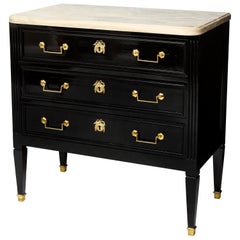 Vintage French Ebonized Marble-Top Commode in the Directoire Manner