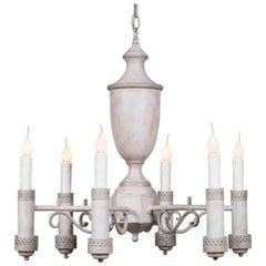 Vintage French Eight-Light Painted Tôle Chandelier, circa 1960