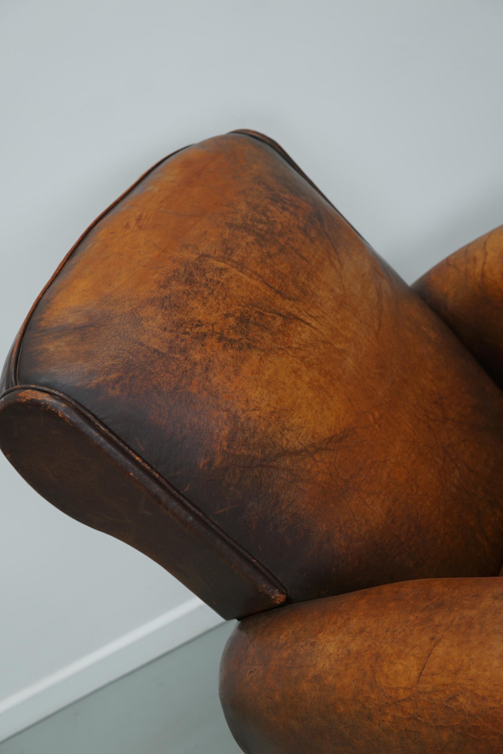 Vintage French Elephant Back Cognac-Colored Leather Club Chair, 1940s 5
