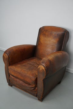 Vintage French Elephant Back Cognac-Colored Leather Club Chair, 1940s