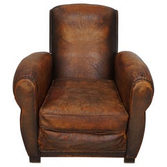 Vintage French Elephant Back Cognac-Colored Leather Club Chair, 1940s