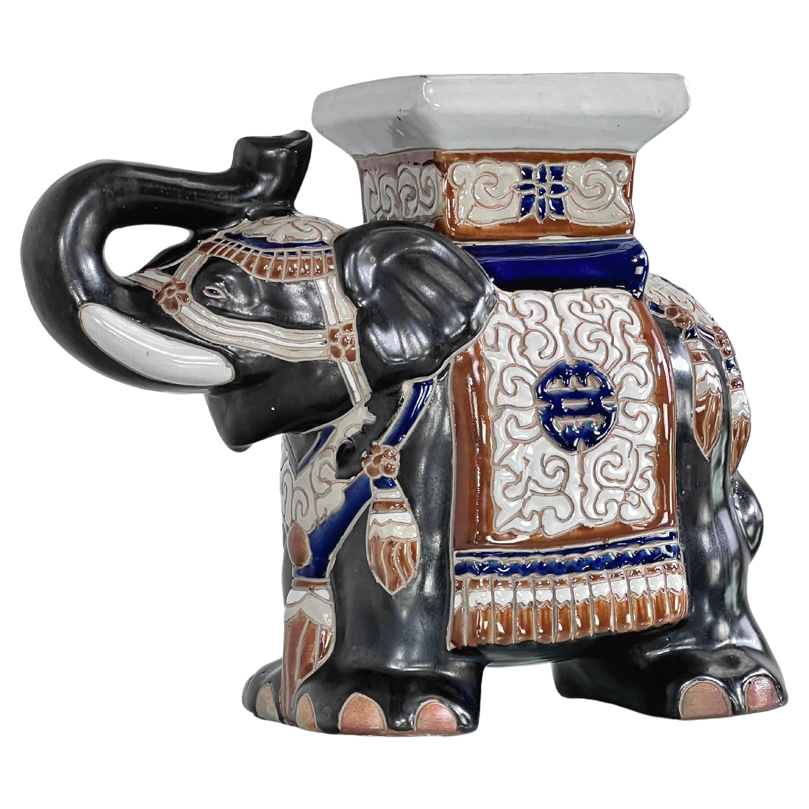 Vintage French Elephant Ceramic Little Side Table For Sale