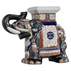 Vintage French Elephant Ceramic Little Side Table