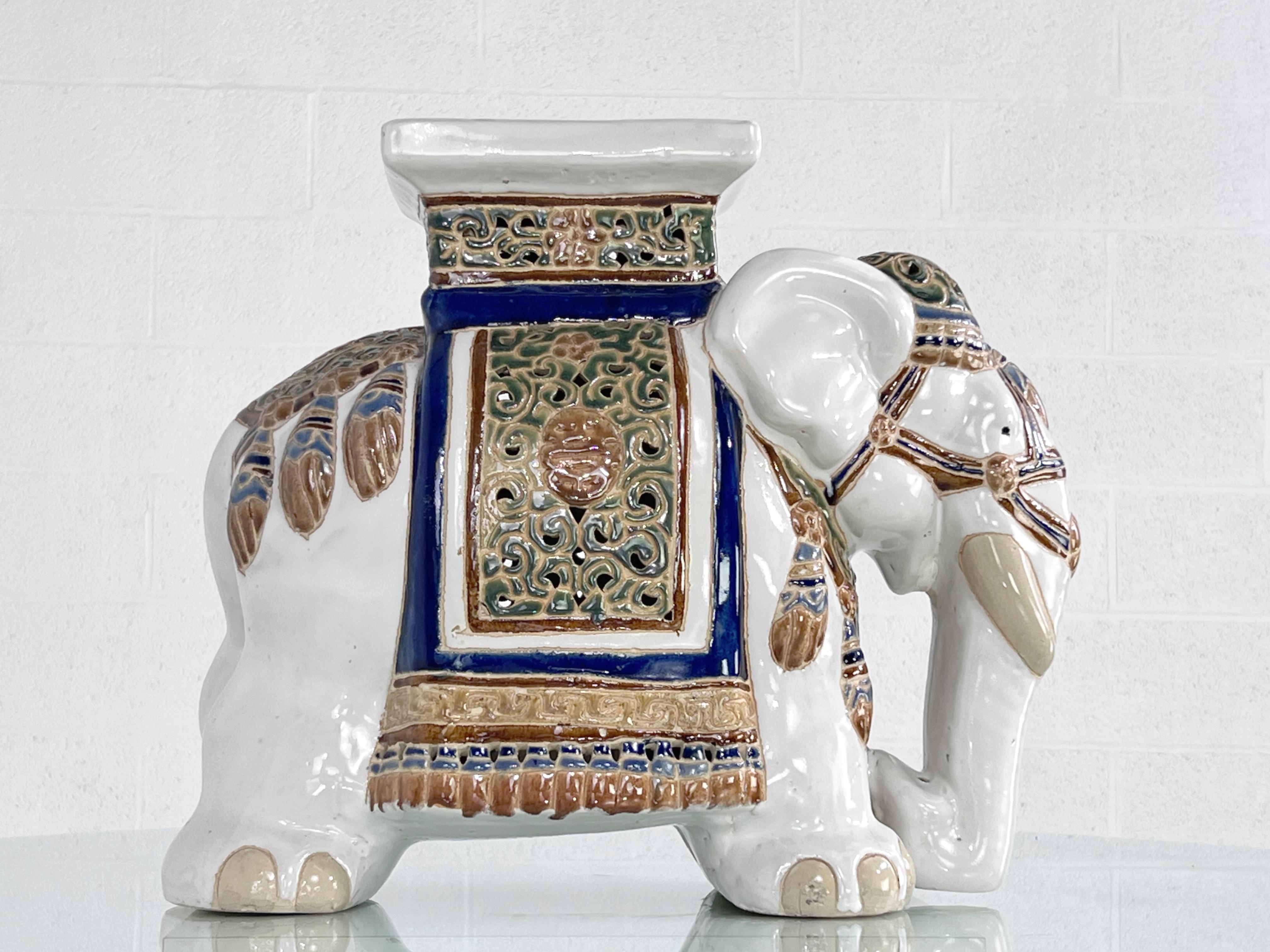 Vintage French Elephant Ceramic Side Table Or Stool For Sale 5