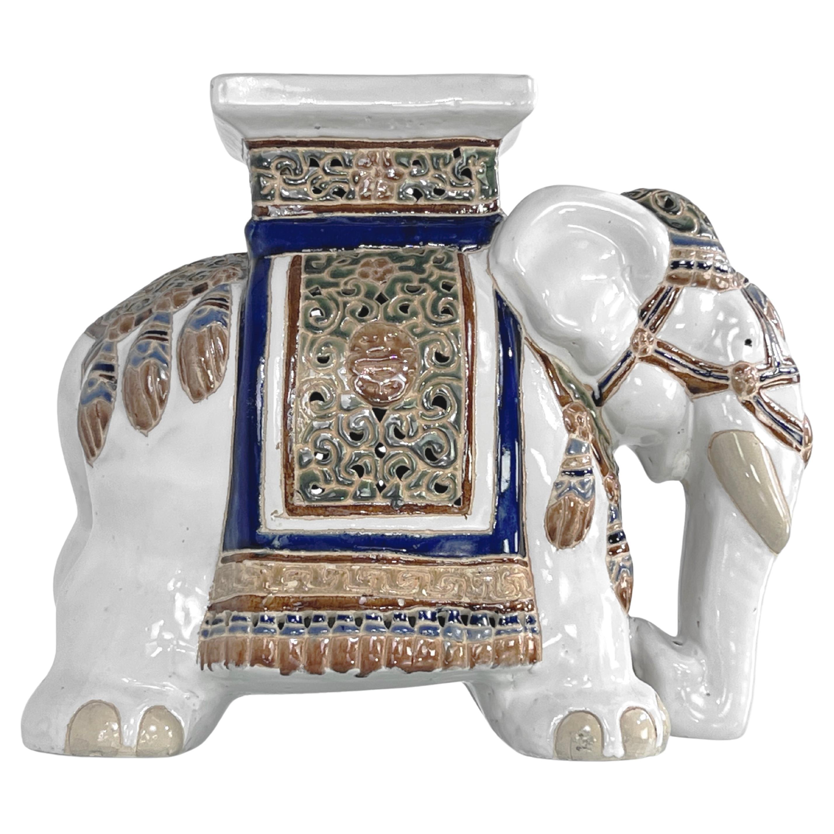 Vintage French Elephant Ceramic Side Table Or Stool For Sale