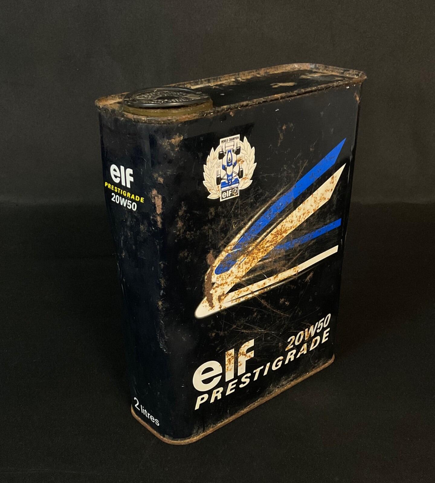 Vintage French ELF 20W50 Prestigrade Oil Can, Circa 1970s - 2Y598 For Sale 1