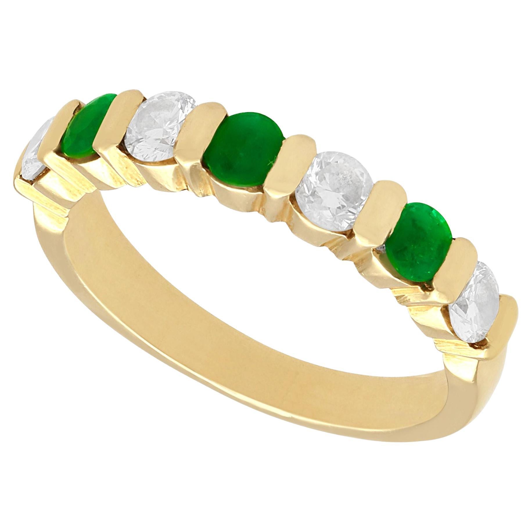 Vintage French Emerald and Diamond Yellow Gold Ring For Sale