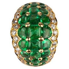 Retro French Emerald and Diamond Bombé Ring