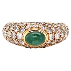 Vintage French Emerald Diamond 18 Karat Gold Ring