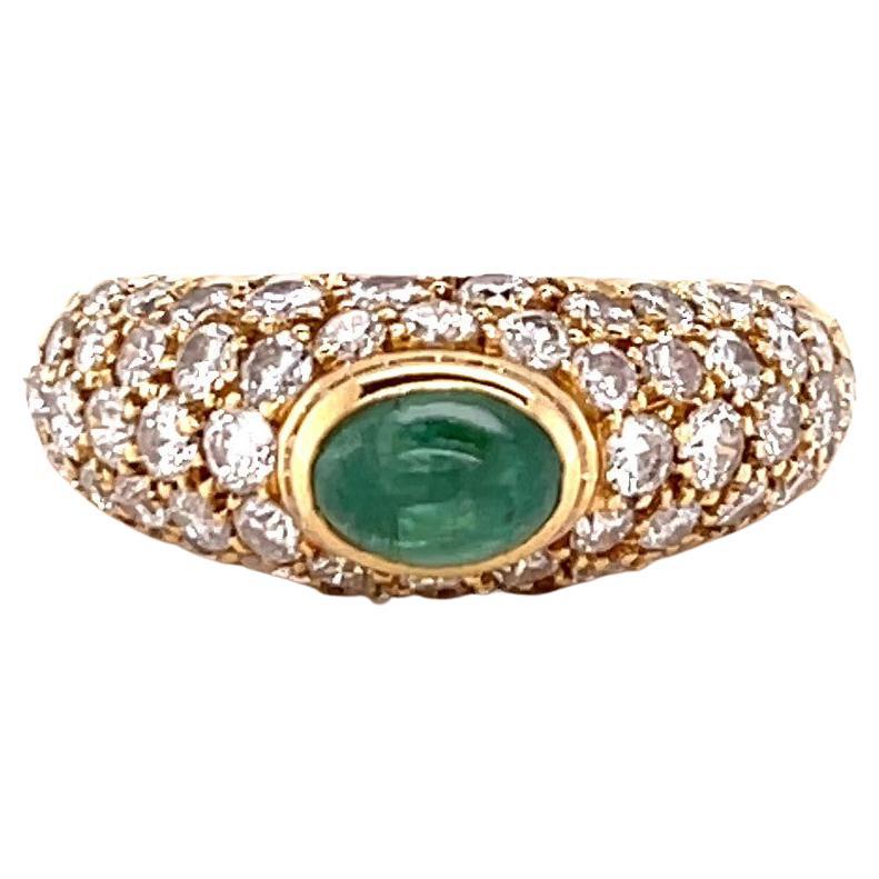 Vintage French Emerald Diamond 18 Karat Gold Ring at 1stDibs
