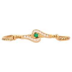 Vintage French Emerald Diamond 18K Yellow Gold Bracelet