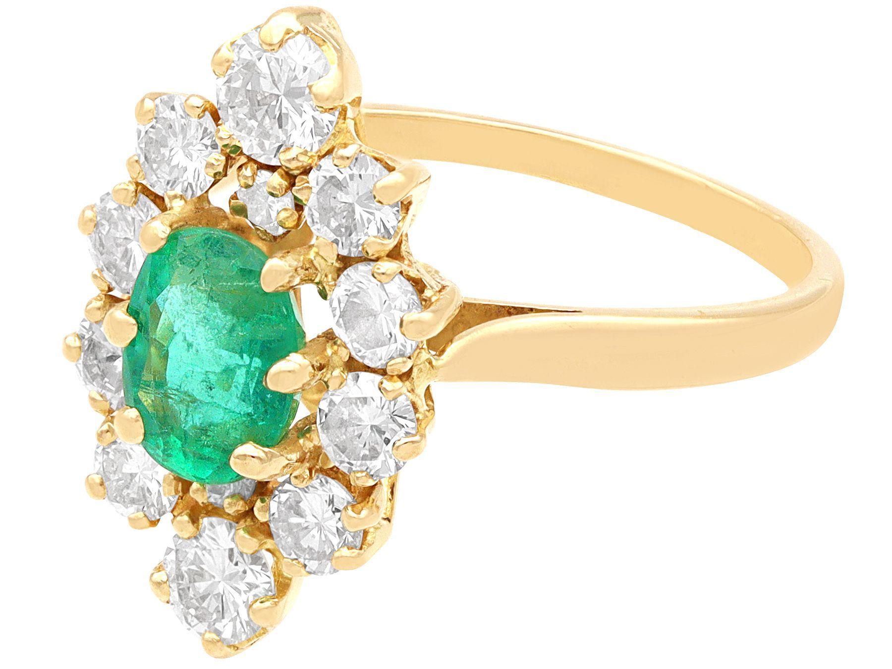 Oval Cut Vintage French Emerald Diamond Yellow Gold Cocktail Ring, Circa 1990