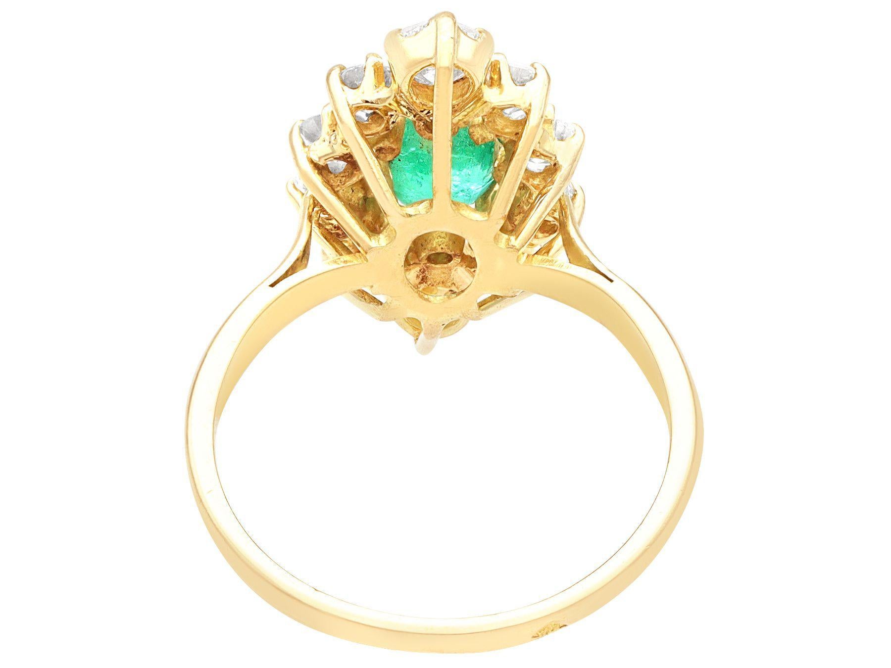 Vintage French Emerald Diamond Yellow Gold Cocktail Ring, Circa 1990 In Excellent Condition In Jesmond, Newcastle Upon Tyne