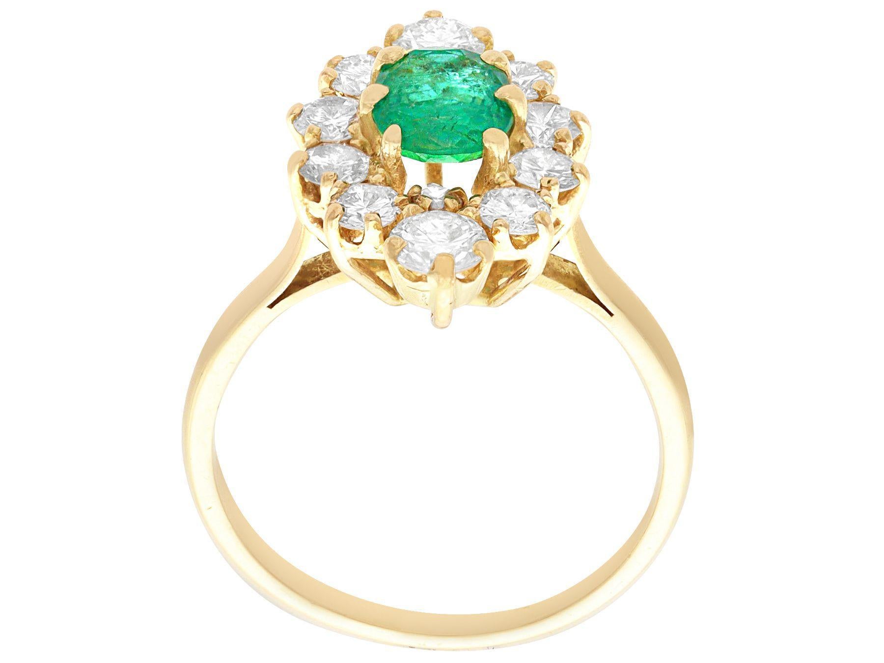 Women's or Men's Vintage French Emerald Diamond Yellow Gold Cocktail Ring, Circa 1990