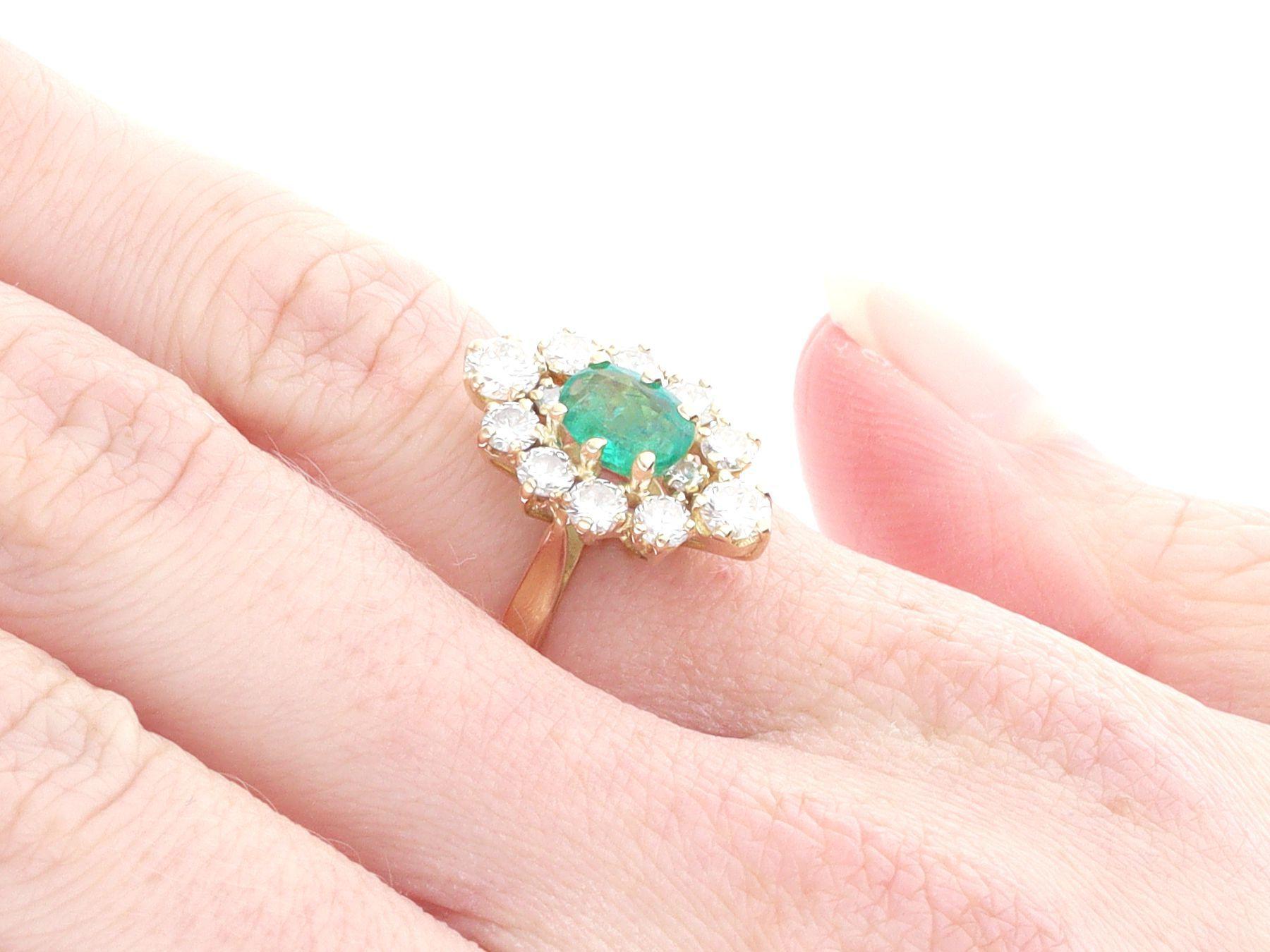 Vintage French Emerald Diamond Yellow Gold Cocktail Ring, Circa 1990 2
