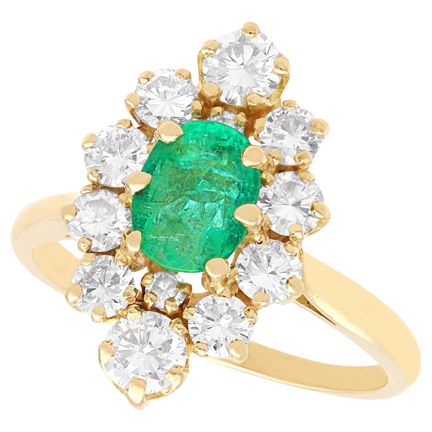 Vintage French Emerald Diamond Yellow Gold Cocktail Ring, Circa 1990