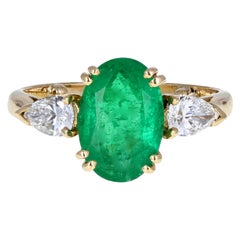 Vintage French Emerald Diamond Three-Stone Ring