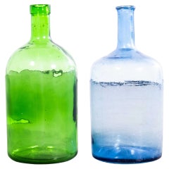 Vintage French Emerald Green & Cobalt Blue Glass Demijohns - Pair