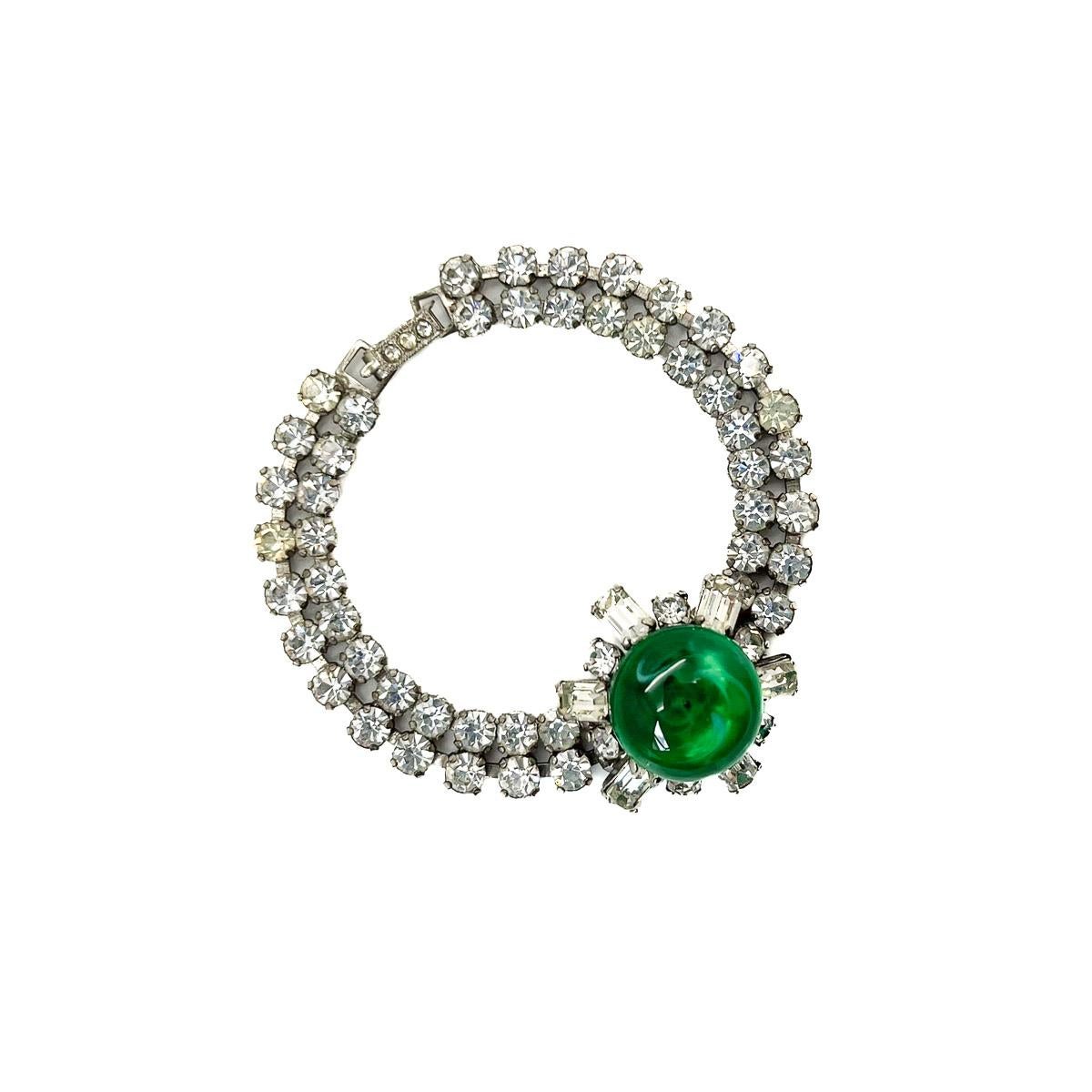 Vintage French Emerald Poured Glass Bracelet 1940s In Good Condition For Sale In Wilmslow, GB
