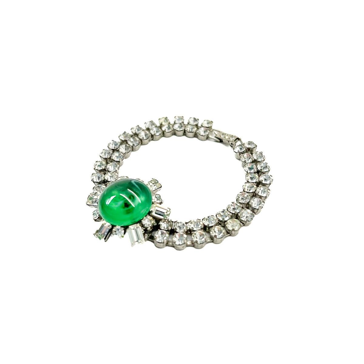 Women's or Men's Vintage French Emerald Poured Glass Bracelet 1940s For Sale