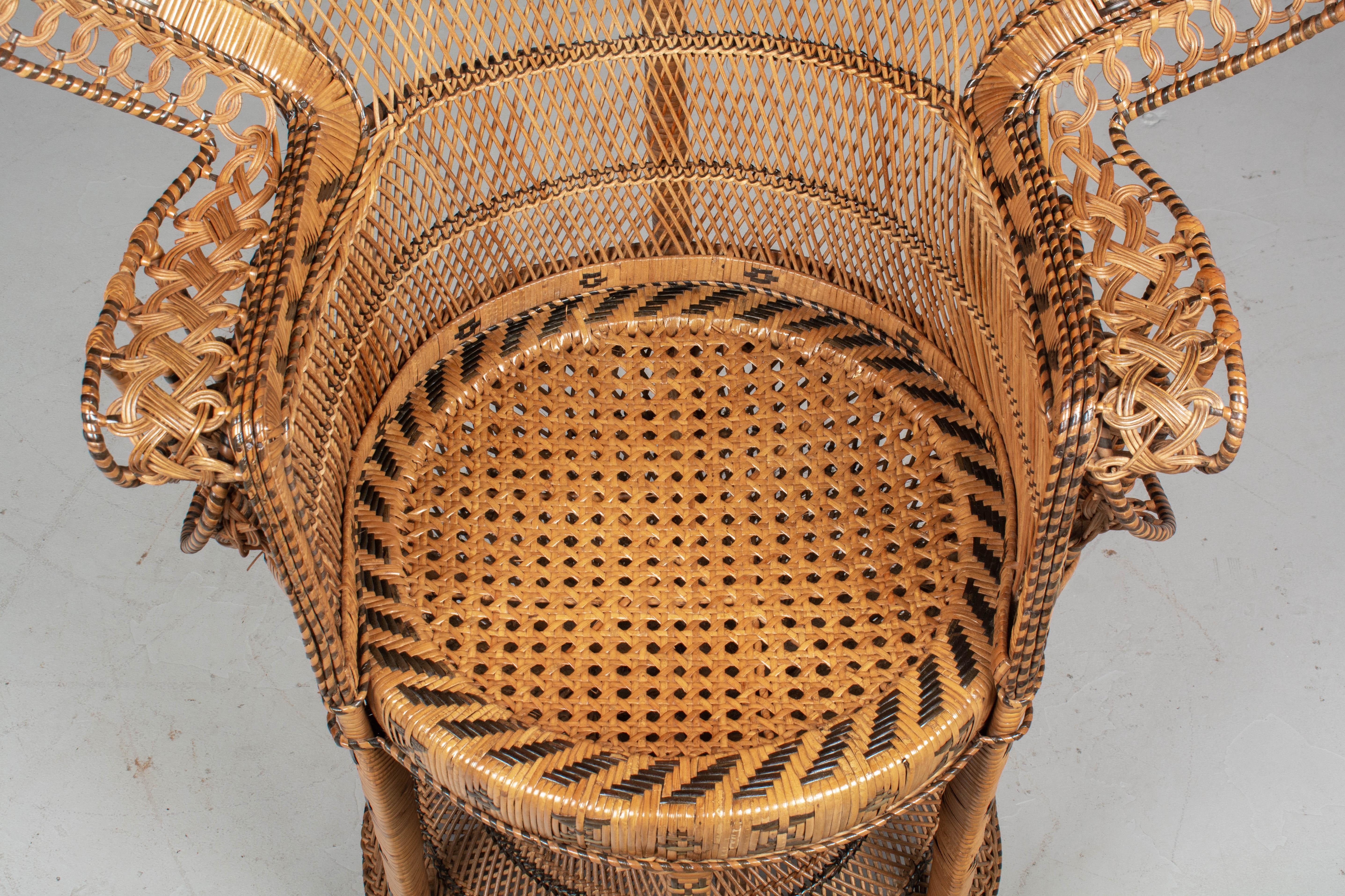 Hand-Crafted Vintage French Emmanuelle Rattan Peacock Fan Chair