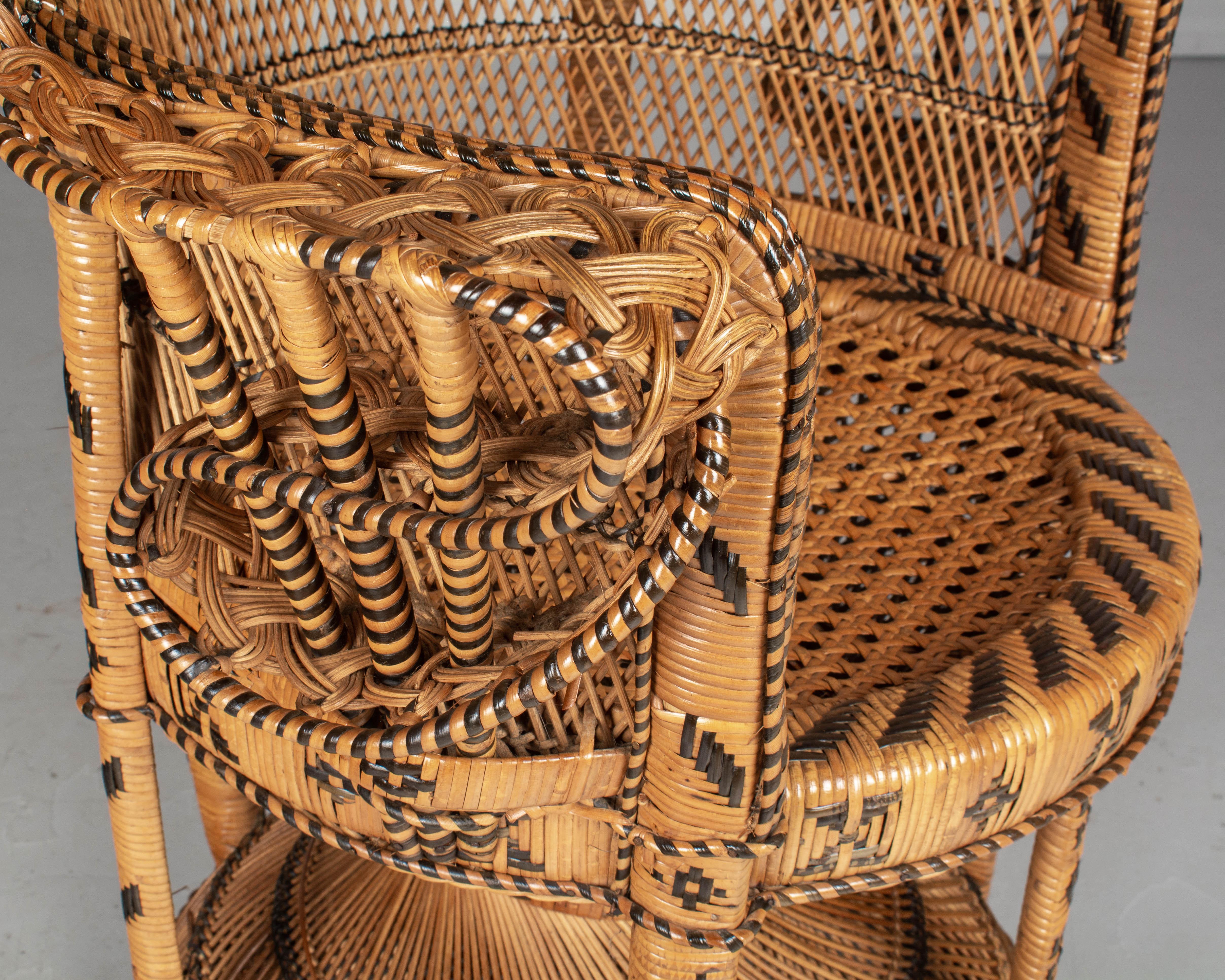 20th Century Vintage French Emmanuelle Rattan Peacock Fan Chair