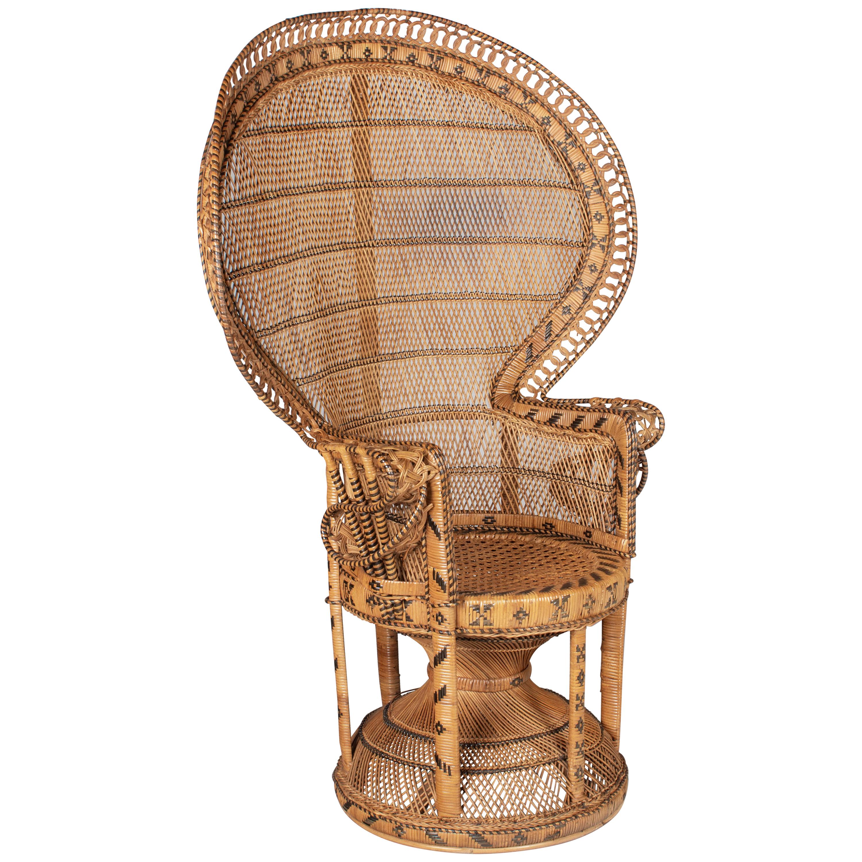 Vintage French Emmanuelle Rattan Peacock Fan Chair