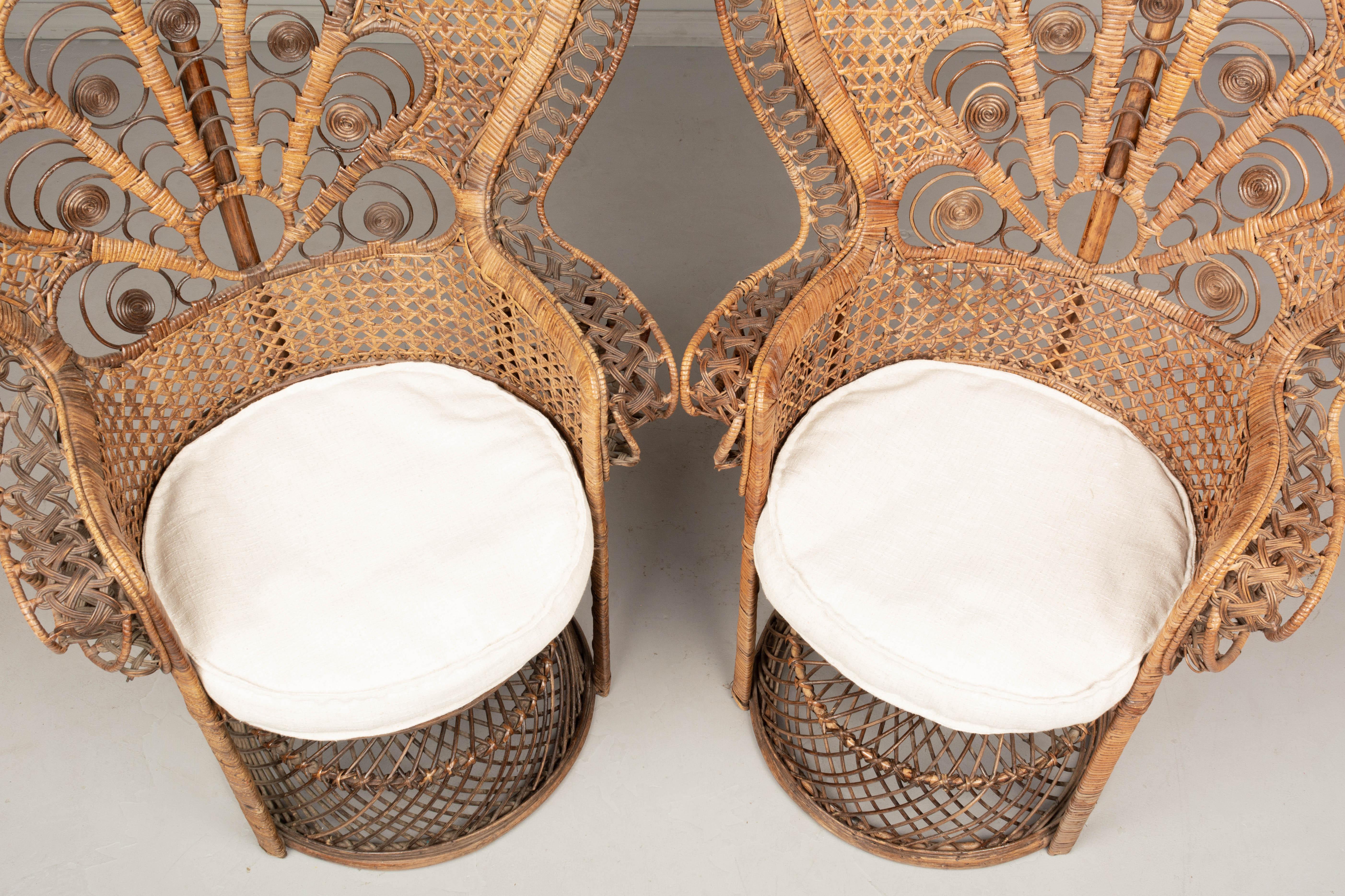 Vintage French Emmanuelle Rattan Peacock Fan Chairs, a Pair 3