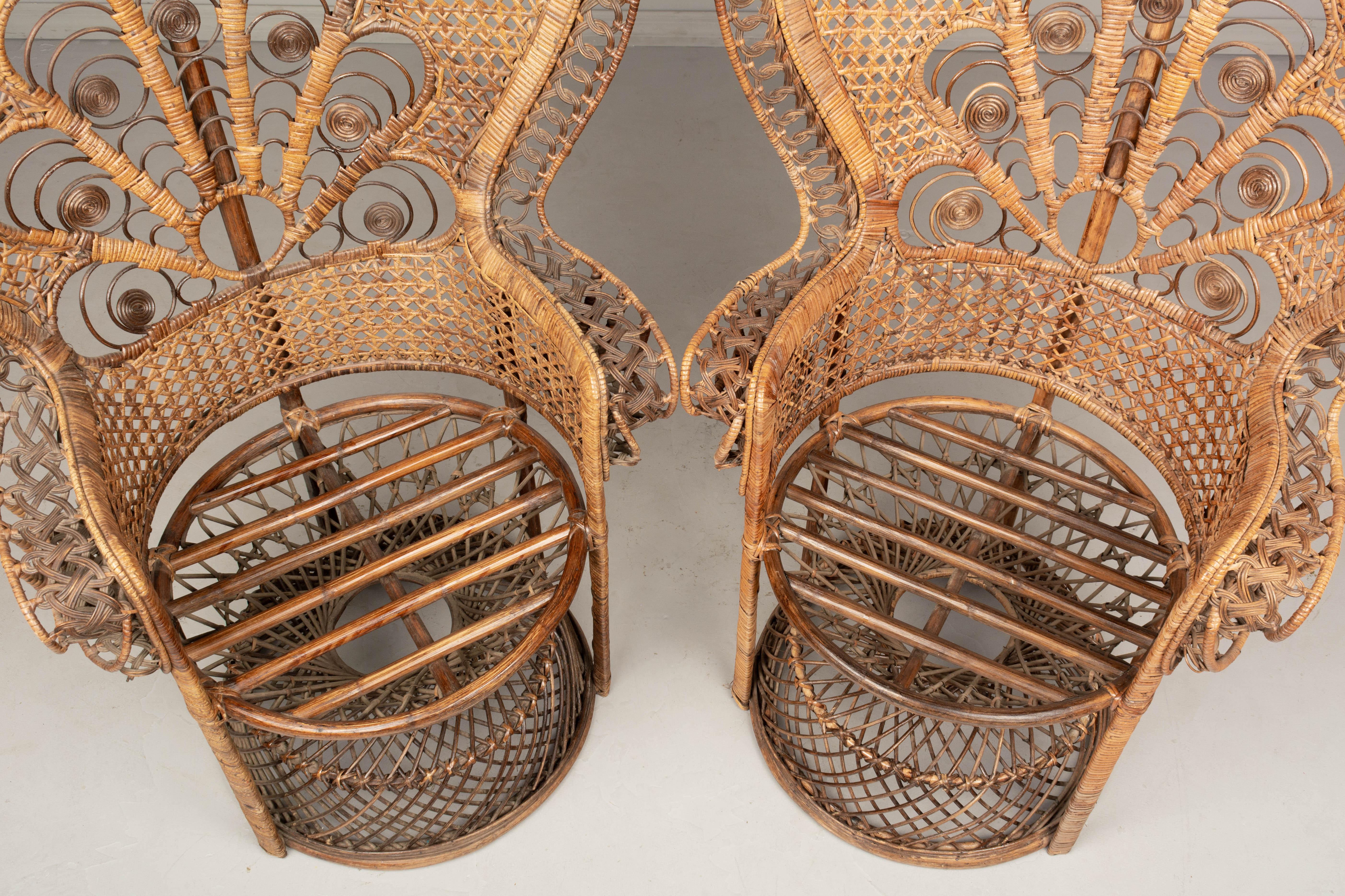 Vintage French Emmanuelle Rattan Peacock Fan Chairs, a Pair 4