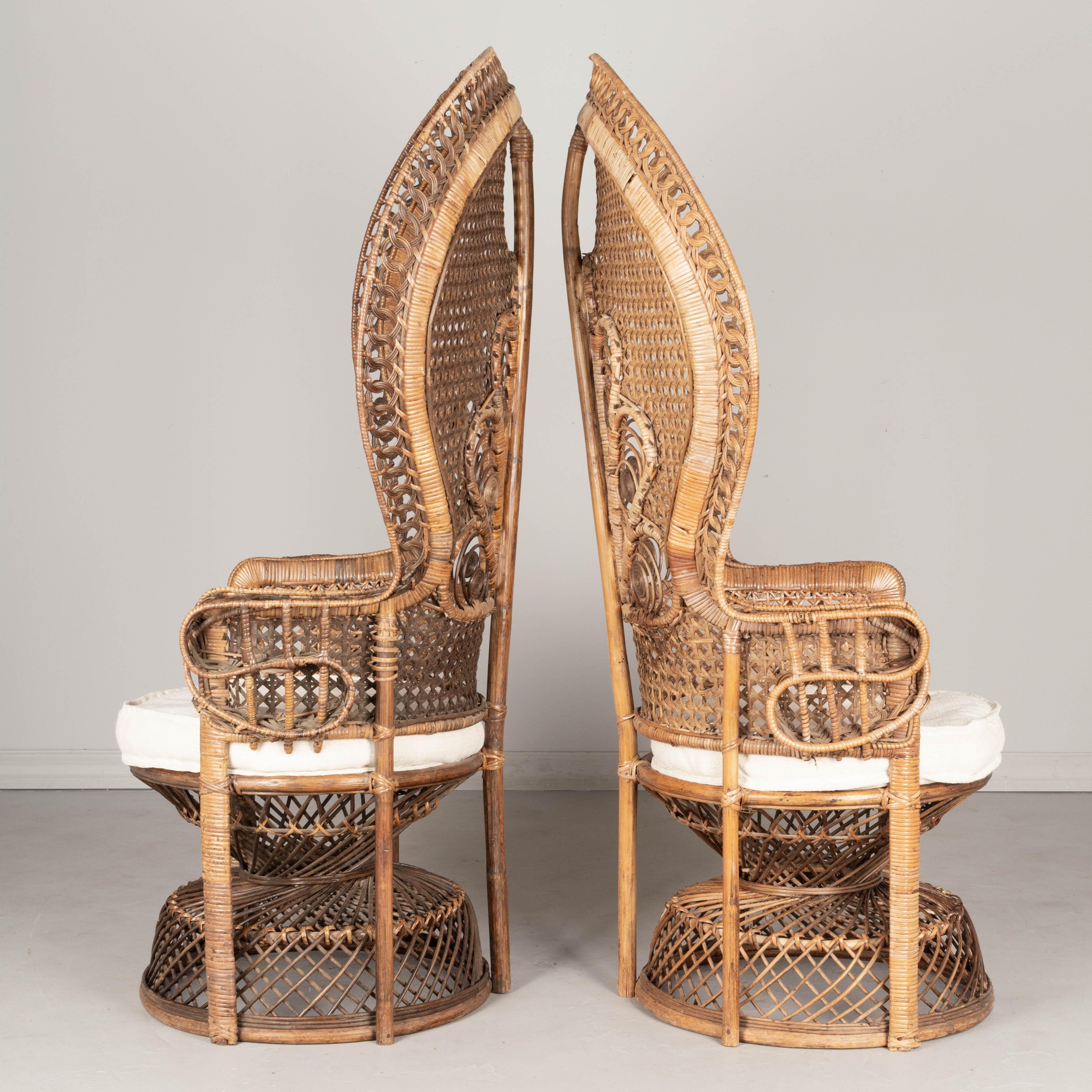 Vintage French Emmanuelle Rattan Peacock Fan Chairs, a Pair In Good Condition In Winter Park, FL