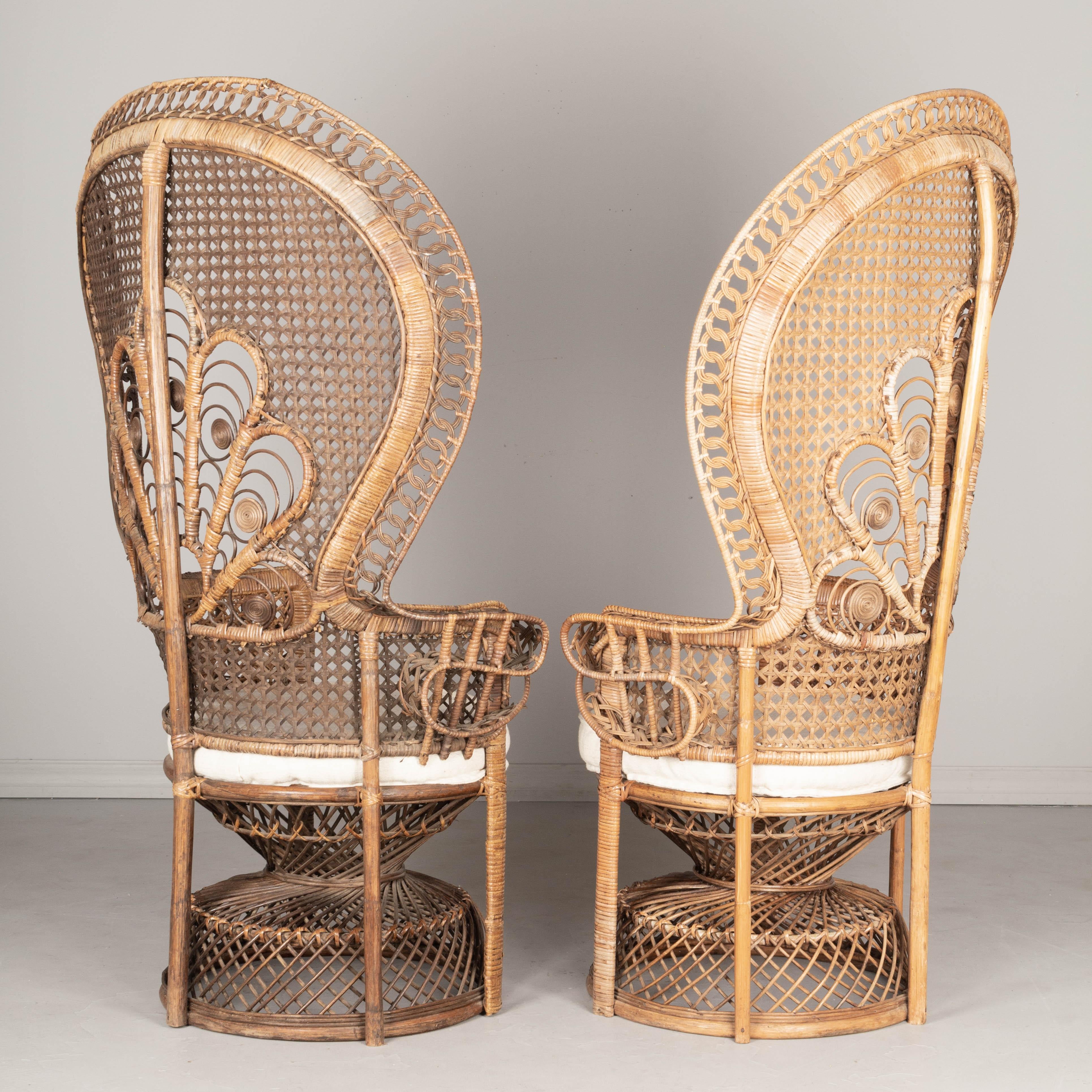 Vintage French Emmanuelle Rattan Peacock Fan Chairs, a Pair 1