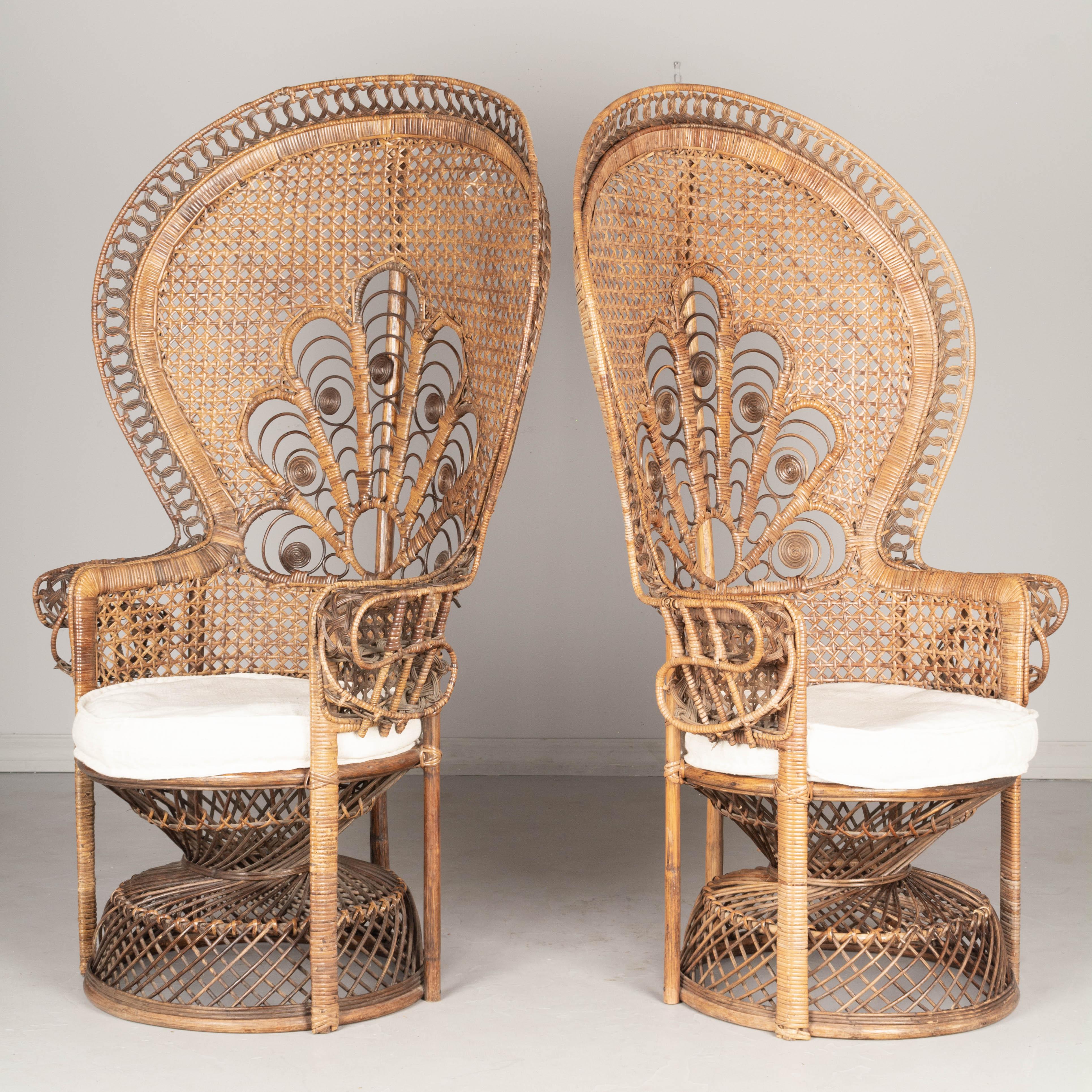 Vintage French Emmanuelle Rattan Peacock Fan Chairs, a Pair 2