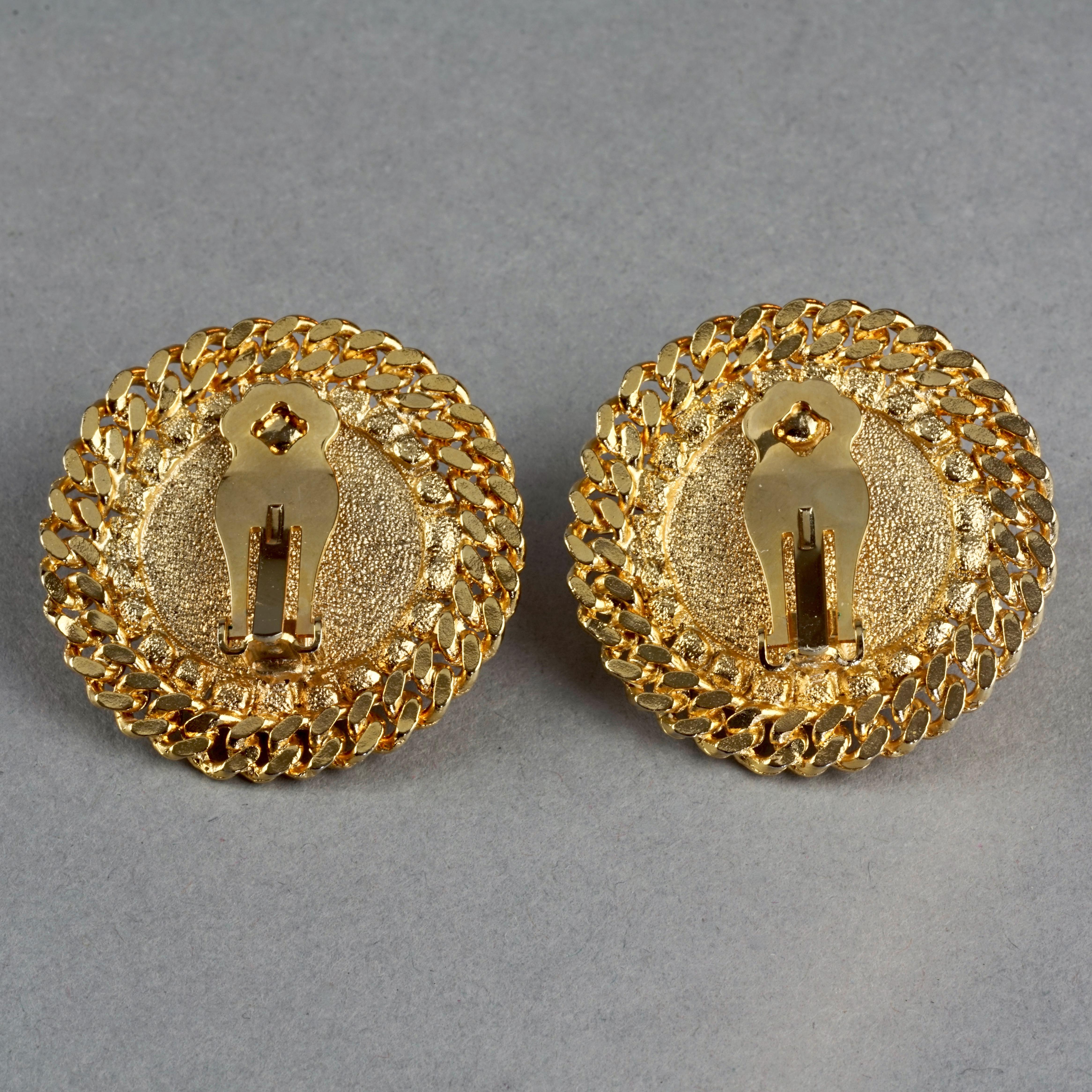 Vintage French EMPEROR NAPOLEON Coin Disc Rhinestone Earrings For Sale 4