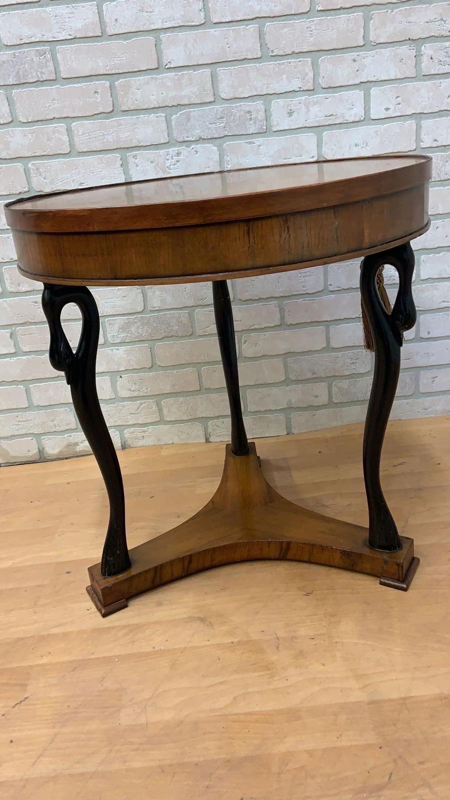 Empire Revival Vintage French Empire Biedermeier Style Inlaid Parquet Sunburst Round Side