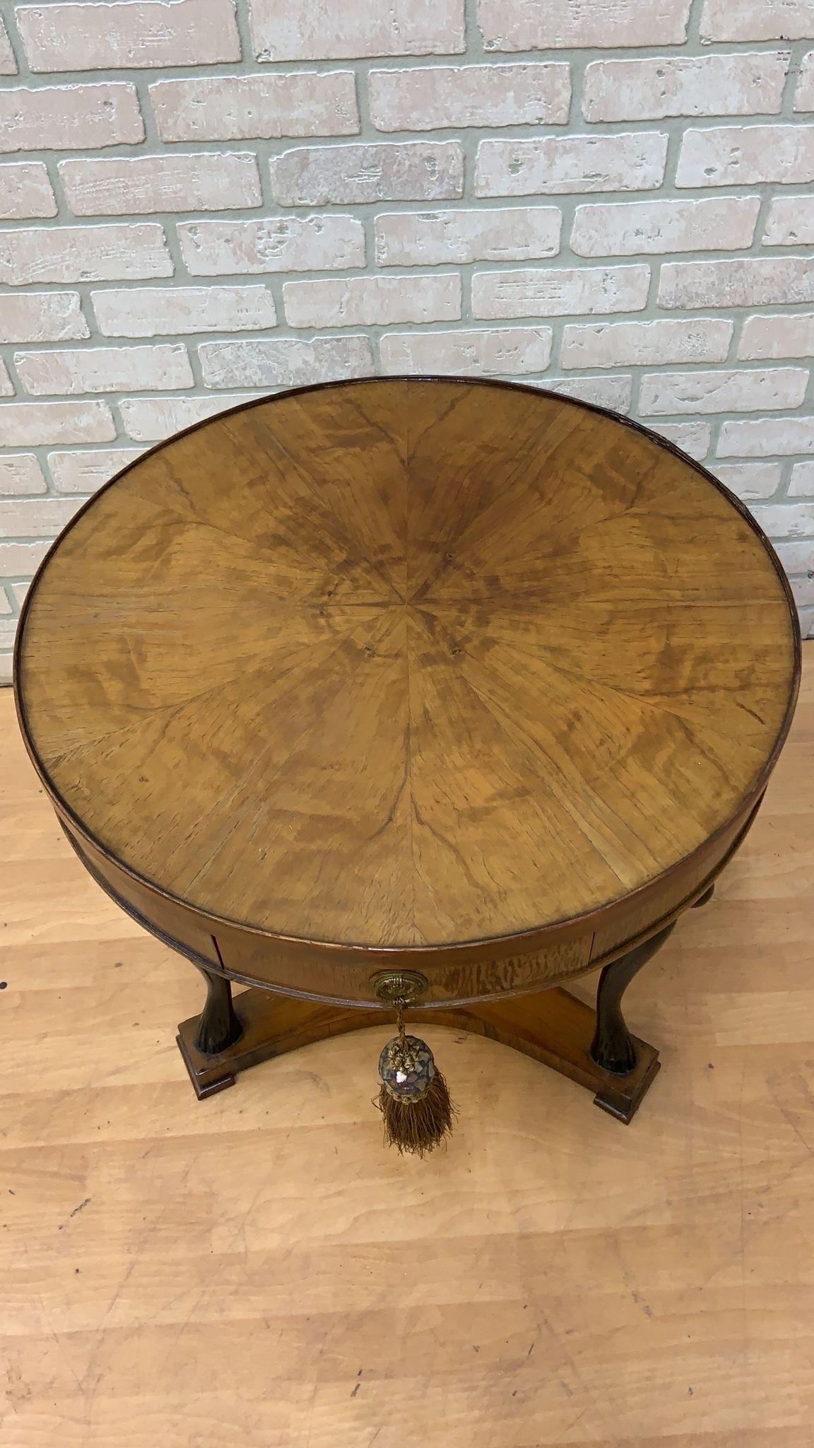 Unknown Vintage French Empire Biedermeier Style Inlaid Parquet Sunburst Round Side