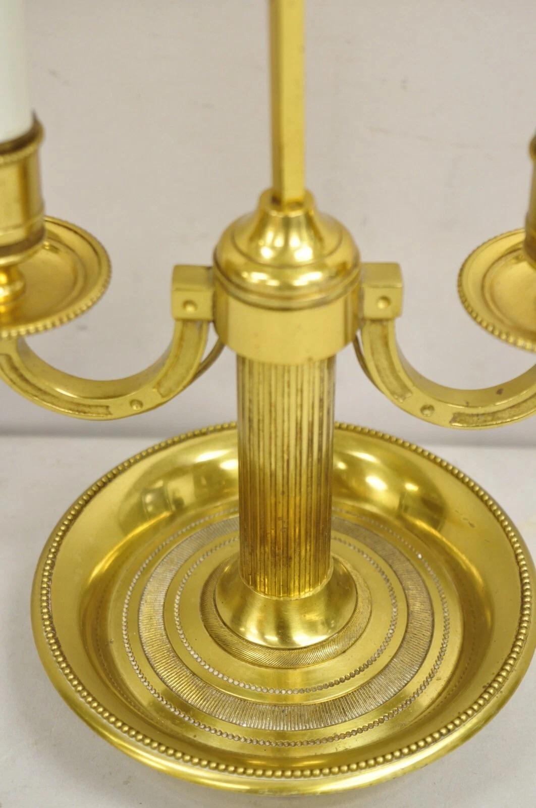 Vintage French Empire Brass Candelabra Bouillotte Desk Lamp w/ Tole Metal Shade For Sale 7