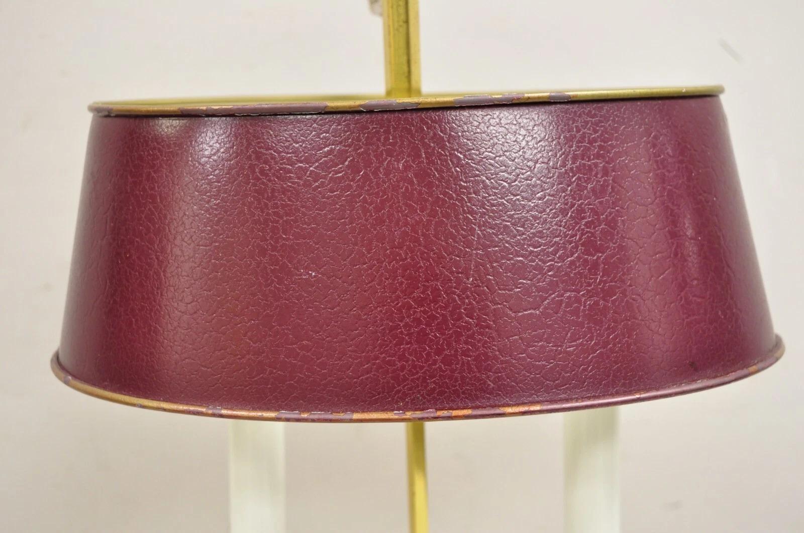 20th Century Vintage French Empire Brass Candelabra Bouillotte Desk Lamp w/ Tole Metal Shade For Sale
