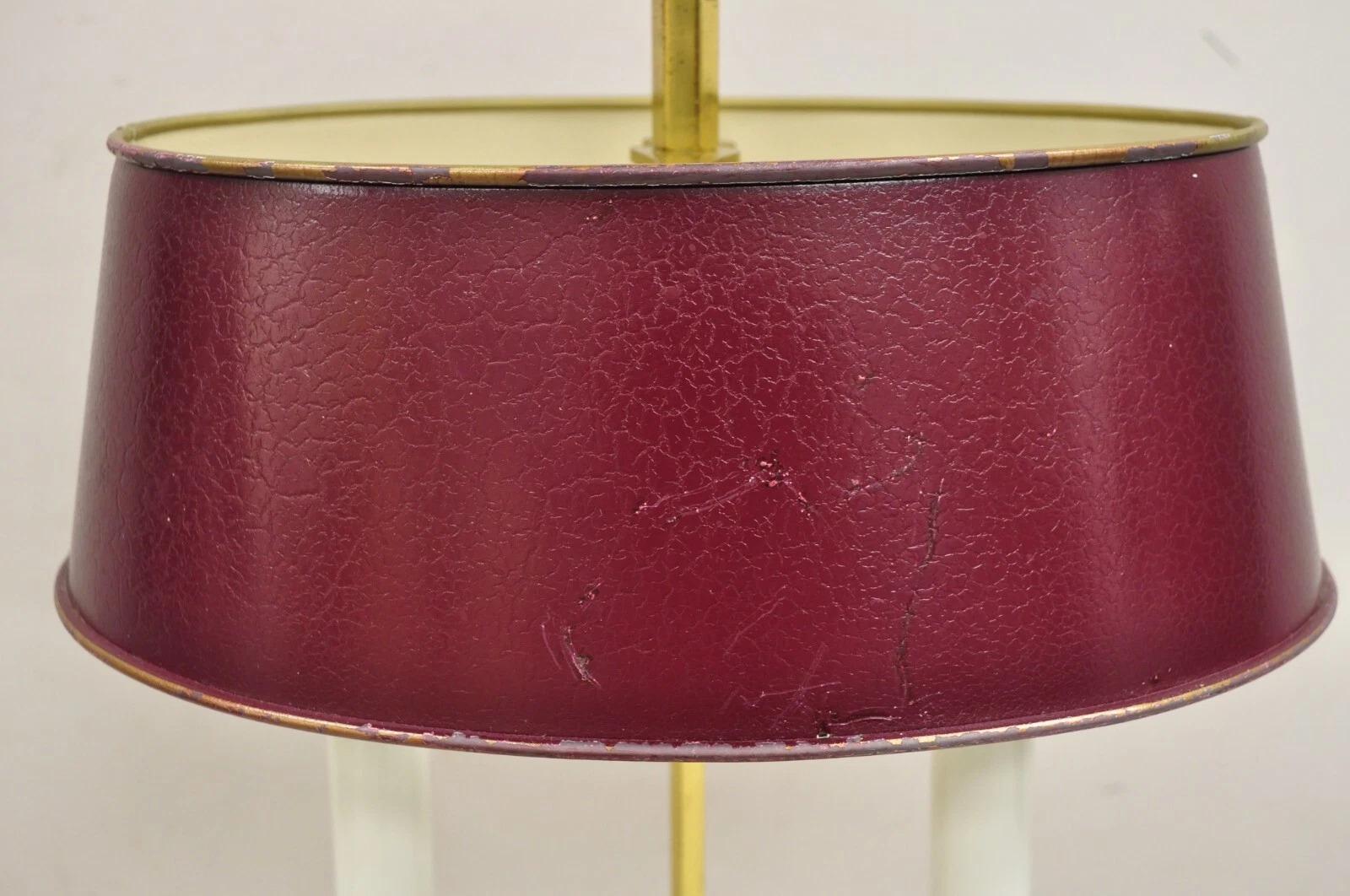 Vintage French Empire Brass Candelabra Bouillotte Desk Lamp w/ Tole Metal Shade For Sale 1