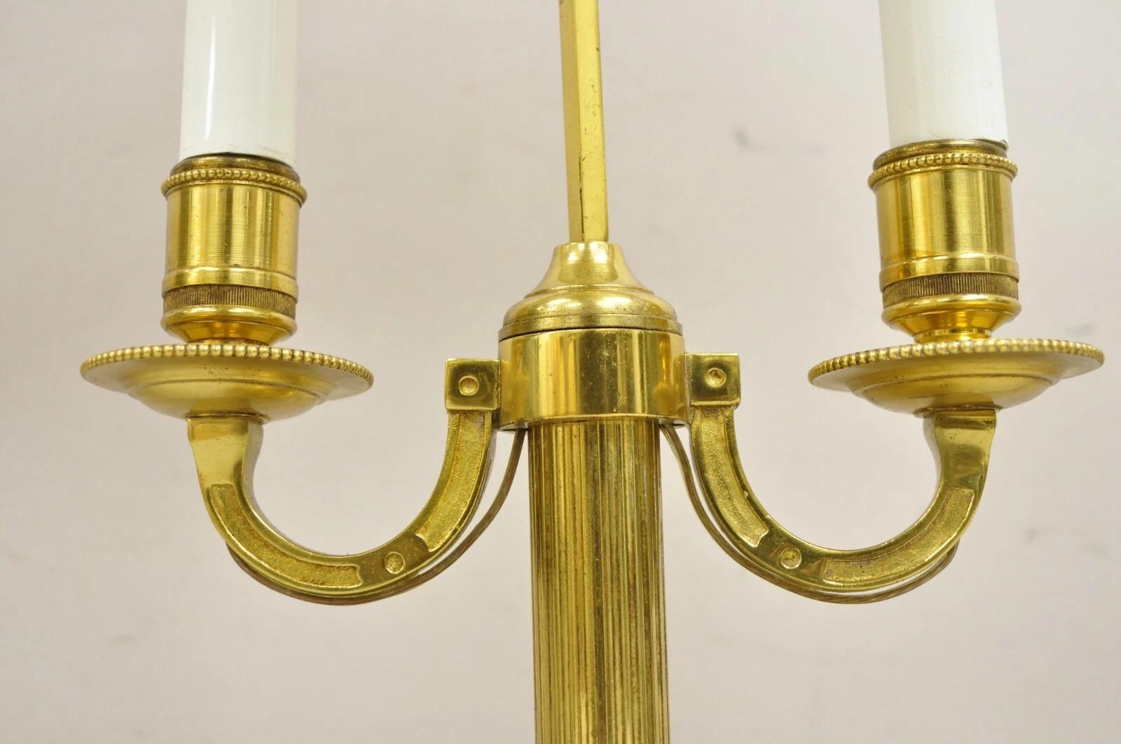 Vintage French Empire Brass Candelabra Bouillotte Desk Lamp w/ Tole Metal Shade For Sale 2