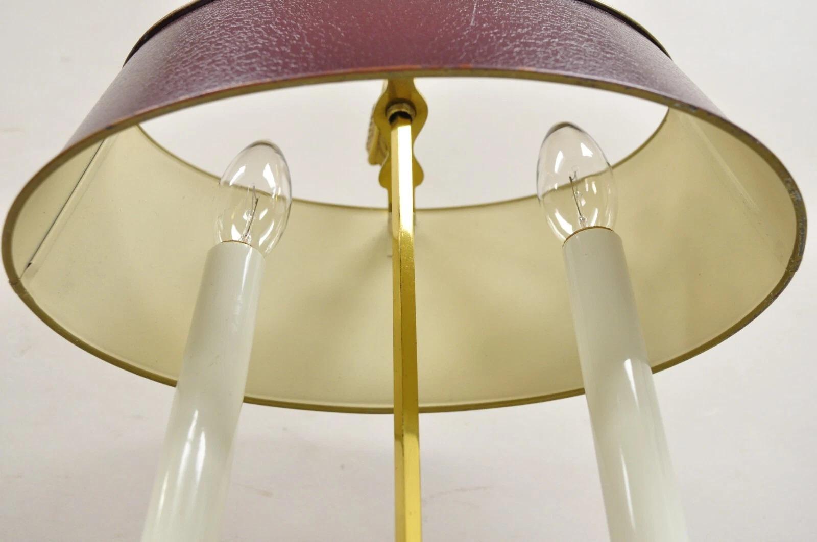 Vintage French Empire Brass Candelabra Bouillotte Desk Lamp w/ Tole Metal Shade For Sale 3