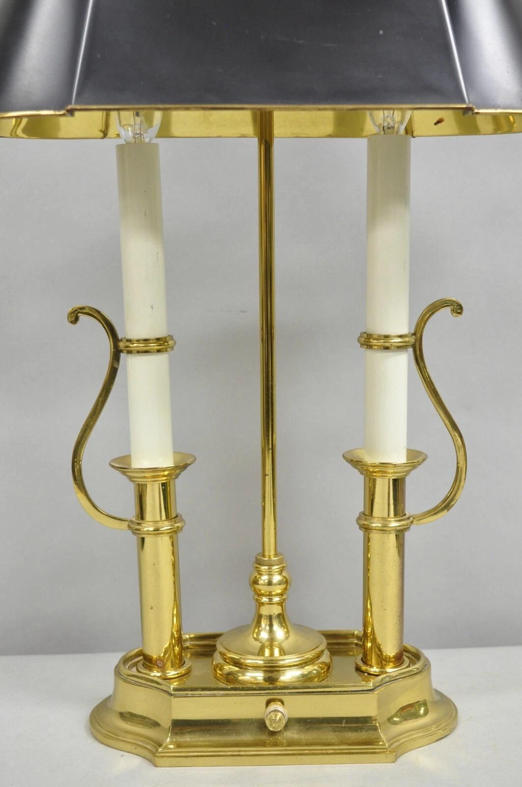 Vintage French Empire Brass Candlestick Tole Metal Bouillotte Desk Table Lamp en vente 2