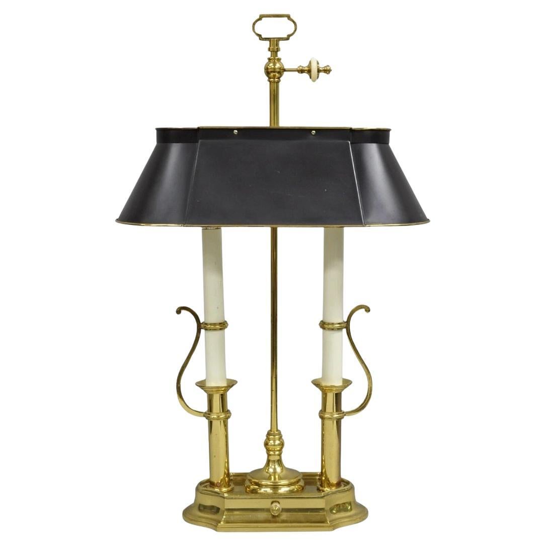 Vintage French Empire Brass Candlestick Tole Metal Bouillotte Desk Table Lamp