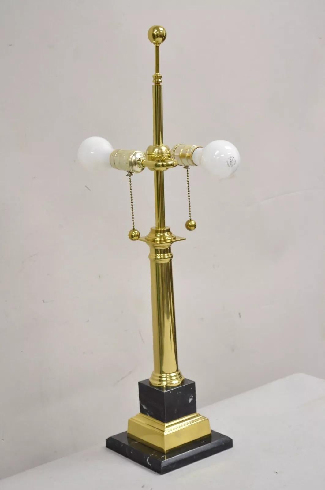 Vintage French Empire Brass & Italian Black Marble Column Table Lamps - a Pair For Sale 6