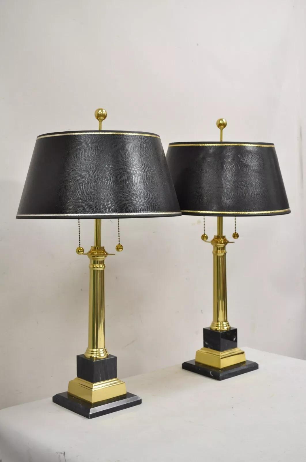 Vintage French Empire Brass & Italian Black Marble Column Table Lamps - a Pair For Sale 7