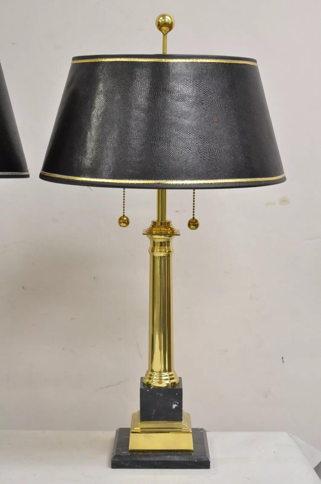 Unknown Vintage French Empire Brass & Italian Black Marble Column Table Lamps - a Pair For Sale